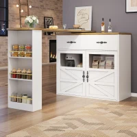 Bancone bar allungabile con vano portaoggetti e girevole a 360°, 138-204x39x104 cm, Bianco(m-6)