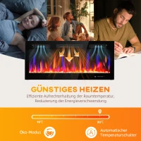 HOMCOM Elektrische haard, wandmontage, instelbare vlammen, thermostaat, timer, staal, zwart(m-6)