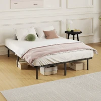 HOMCOM Bettrahmen 140 x 190 cm, 2‑Personen-Bett mit Massivholzlatten und Füßen, Stauraum darunter, schwarz(m-5)