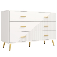 Esszimmerschrank mit 6 geräumigen Schubladen, dreidimensionales Schranktürdesign und goldfarbene Beine, 120 x 40 x 75 cm, Weiß