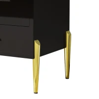 Buffet moderne avec porte en verre couleur sarcelle, cloisons réglables et pieds en fer dorés, 120x39,5x84 cm, Noir(m-6)