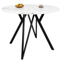 Tavolo da pranzo rotondo per 4 persone, piano in MDF, 100x100x76 cm, Bianco e Nero(m-8)