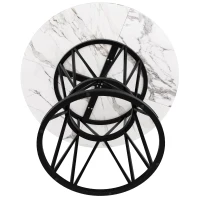 Tavolo da pranzo rotondo per 4 persone, gambe in metallo e piano in MDF, 100x100x76 cm, Bianco e Nero(m-6)