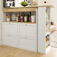 Bancone bar girevole a 360°, mobile modulare a L con 4 cassetti e ripiani aperti, Bianco(m-4)