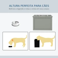 PawHut Comedouro Elevado para Cães com 2 Tigelas de Aço Inoxidável e Espaço de Armazenamento Oculto 60x30x41 cm Cinzento(m-6)