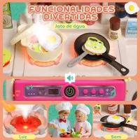 AIYAPLAY Cozinha de Brincar com Luz e Som Cozinha para Crianças com Acessórios Panelas Utensilios e Alimentos Falsos 52,5x22x100 cm Rosa(m-4)