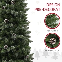 HOMCOM Brad de Crăciun Înzăpezit Înalt, 980 de Ramuri, Ø80x225 cm, Verde(m-5)
