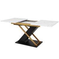 Table à manger extensible, table cuisine-séjour avec pieds croisés, 120-160x80x75,4 cm, Blanc+Noir(m-2)