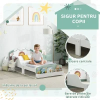 AIYAPLAY Pat pentru Copii 3-8 Ani din Lemn cu Spațiu de Depozitare și Bariere Laterale, 150x77x60 cm, Verde(m-4)