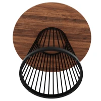 Tavolo da pranzo rotondo per 4 persone con piano in MDF e gambe in metallo, 80x80x76 cm, Legno e Nero(m-6)