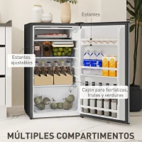 HOMCOM Mini Nevera Silenciosa 91 L Clase E con Temperatura Regulable 5 Niveles Puerta Reversible Estantes Ajustables Negro(m-6)