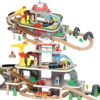 AIYAPLAY 79 Piece Wooden Train Set, Kids Train Track Mine Themed with Crane, Helicopter(m-10)
