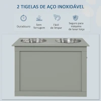 PawHut Comedouro Elevado para Cães com 2 Tigelas de Aço Inoxidável e Espaço de Armazenamento Oculto 60x30x41 cm Cinzento(m-5)