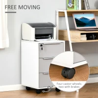 HOMCOM Dulap de Birou cu 3 Sertare cu Chei și 4 Rotile Alb și Gri(m-5)