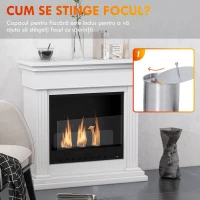 HOMCOM Semineu cu Etanol fara Aerisire, Semineu fara Ventilatie, Semineu Independent cu Capac de Flacara, Rezervoare de 0,4L, Max 18㎡, Arde cu Alcool Lichid si Alcool Solid, Alb(m-5)