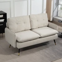 HOMCOM Sofá de 2 Lugares Moderno Estofado em Poliéster com 4 Almofadas Apoio para os Braços e Pés de Aço 139x68x80 cm Creme(m-8)