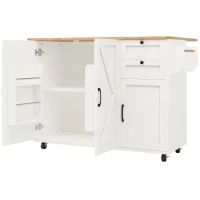 Isla de cocina moderna, con tablero ajustable y espacio de almacenamiento, 120x43,2/71,2x92 cm, Blanco(m-10)