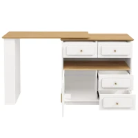 Bancone da bar allungabile con contenitore, girevole a 360°, MDF e vetro, 125-181x39x104,5 cm, Bianco(m-8)