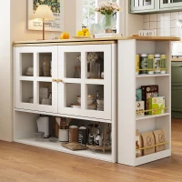 Bancone da bar girevole a 360° con ripiano per snack e 5 scaffali, 138-204x39x102,5 cm, Bianco(m-6)