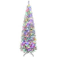 HOMCOM Árbol de Navidad Estrecho 210 cm con Luces LED Bicolores 11 Modos de Iluminación 687 Ramas Verde(m-1)