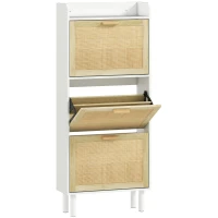 HOMCOM Meuble à chaussures 3 portes abattants étagère effet résine tressée design bohème 65 x 24,5 x 153 cm blanc(m-12)