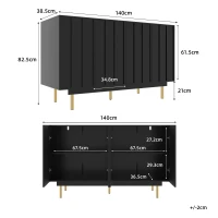 Dulap minimalist pentru sufragerie, cu 4 uși și rafturi reglabile, 140x38,5x82,5 cm, Negru(m-3)