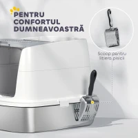 PawHut Litieră pentru pisici cu 2 intrări, deodorant și lopățică, Alb(m-7)