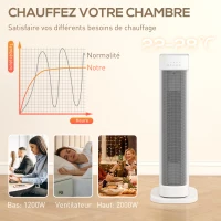 HOMCOM Chauffage d'appoint céramique PTC, radiateur électrique 2000 W avec thermostat réglable, minuterie, 21x19,7x61cm, blanc(m-5)