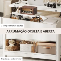 HOMCOM Mesa de Centro Elevatória e Extensível com Compartimentos Ocultos e Prateleira Aberta 100x90x64 cm Branco(m-6)