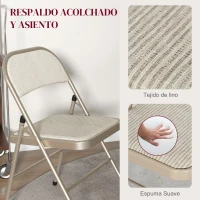 HOMCOM Juego de 4 Sillas Plegables Tapizadas en Lino Sintético con Respaldo y Estructura de Acero para Salón 45x46x78 cm Beige(m-4)