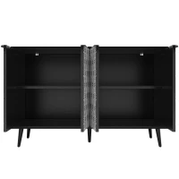 Buffet de salle à manger avec porte sculptée au motif unique en chevrons, pour le salon et la salle à manger, 120x35x78 cm, Noir(m-8)