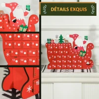 HOMCOM Calendrier de l'Avent à remplir en bois, décoration de Noël avec 24 tiroirs, Père Noël et traîneau, 22,5x8x36cm, rouge(m-5)
