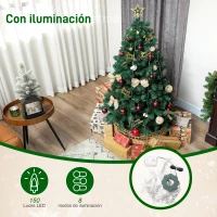 HOMCOM Árbol de Navidad 150 cm con Adornos 150 Luces LED Blanco Cálido 8 Modos de Iluminación 480 Ramas Verde(m-5)