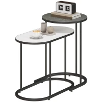 HOMCOM Set 2 stapelbare Beistelltische mit Metallgestell für Wohnzimmer und Büro, Grau und Weiß(m-6)