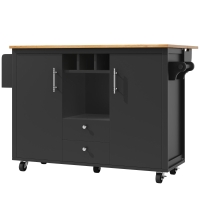 Keukeneiland met klapblad, ruimtebesparend als eettafel en opbergruimte, 2 lades en dubbele deuren met legplanken, 137,9×73×92,5 cm, zwart
