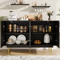 Dulap minimalist pentru sufragerie, cu 4 uși și rafturi reglabile, 140x38,5x82,5 cm, Negru(m-4)