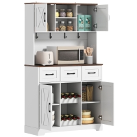 HOMCOM Dispensa da Cucina con Portabottiglie per 8 Bottiglie 4 Ante 3 Cassetti Piano Ampio 100x38x172 cm Bianco