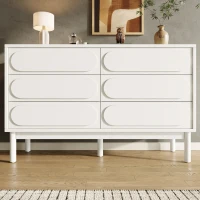 Buffet de salle à manger blanc avec 6 tiroirs spacieux, design tridimensionnel des portes d'armoire, 120x40x75 cm, Blanc(m-4)