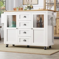 Îlot de cuisine avec plateau réglable, deux portes et quatre tiroirs, 137,9x45/73x92,5 cm, Blanc(m-5)