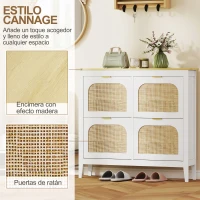 HOMCOM Zapatero Estrecho con 4 Puertas de Ratán Estantes Ajustables para 20 Pares de Zapatos 105x24x95,5 cm Blanco(m-4)