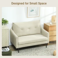 HOMCOM Canapea cu 2 Locuri Modernă cu Spătar Matlasat cu Butoane și Acoperire în Velluto, 124x73x92 cm, Crem(m-6)