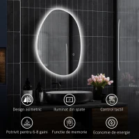 HOMCOM Oglindă de Baie LED cu Comutator Tactil Inteligent și  Intensitate Reglabilă, 80x5x60 cm, Argintiu(m-8)