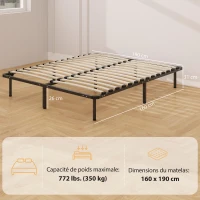 HOMCOM Bettgestell 160 x 190 cm, Doppelbett aus Massivholz mit Lattenrost und Füßen, Stauraum darunter, schwarz(m-3)
