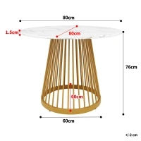 Tavolo da pranzo rotondo per 4 persone con piano in MDF e gambe in metallo, 80x80x76 cm, Bianco e Oro(m-3)