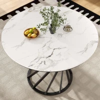Tavolo da pranzo rotondo, tavolo da cucina con piano in MDF e gambe in metallo, 80x80x76 cm, Bianco e Nero(m-4)