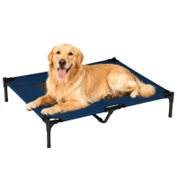 PawHut Cama Elevada para Perros Gatos Portátil Cama para Mascotas con Zona de Malla Transpirable y Tela Oxford para Interior Exterior 91,5x76,2x18 cm Azul(m-10)