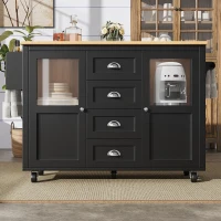 Îlot de cuisine avec plateau réglable, deux portes et quatre tiroirs, 137,9x45/73x92,5 cm, Noir(m-1)