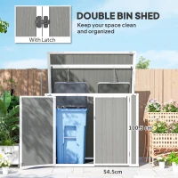 Outsunny 4.7 x 2.5FT Garden Shed, Double Bin Storage Shed with Lockable Doors, Outdoor Small Shed with Openable Lid for 2 Trash Cans, Garden Tools, Grey(m-7)