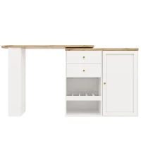 Bancone bar girevole a 360° con 2 cassetti e armadietto con anta scorrevole, 3 ripiani aperti, Bianco(m-10)