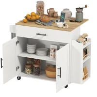 HOMCOM Kücheninsel, Küchenwagen auf Rollen, mit abklappbarer Arbeitsplatte, Schublade, Ablage, 120 x 68 x 85 cm, Weiß(m-11)